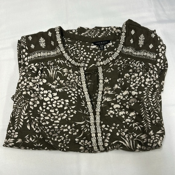Lucky Brand Ivy Olive Green Silver Peasant Top Blouse Embroidered Women Plus 1X - Picture 11 of 11
